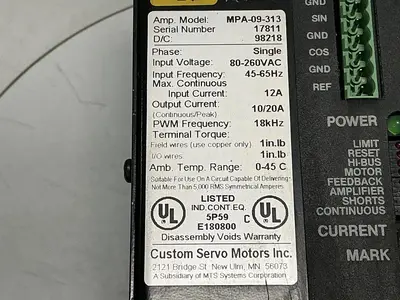 USED CUSTOM SERVO MOTORS MPA-09-313