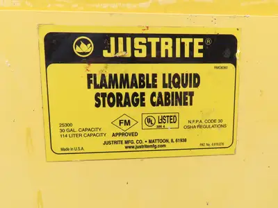 Justrite 25300 Yellow Flammable Safety Cabinet Dual Door 30 Gallon Liquid