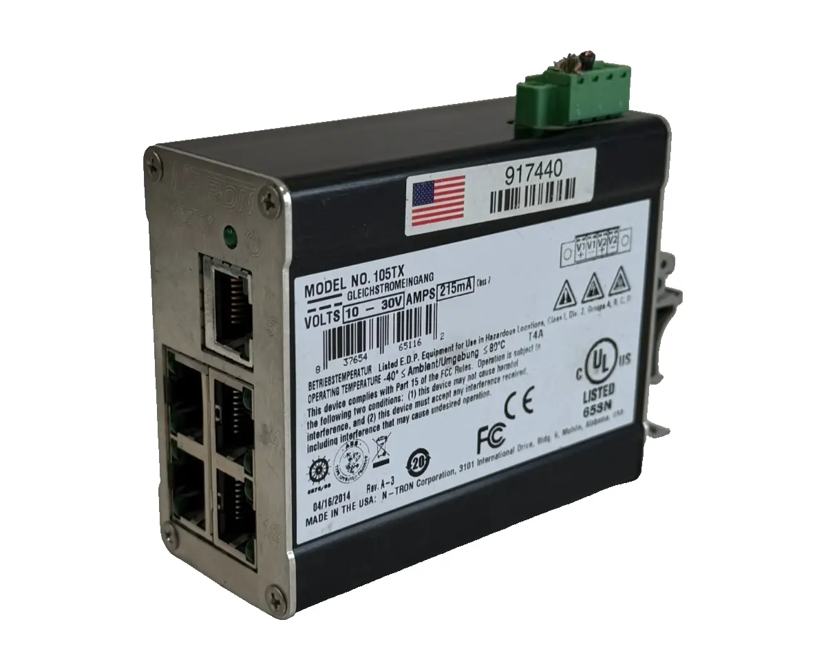 USED N-TRON 105TX ETHERNET SWITCH VOLTS10-30V AMPS