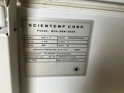 Scientemp Corp Low Temperature chest freezer model 43-1.7, 115 volt single phase electric, cools to ...