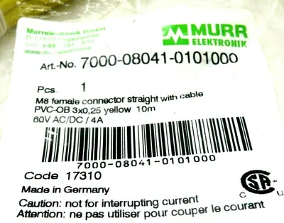 NEW MURR ELEKTRONIK 7000-08041-0101000 M8 FEMALE CORDSET 7000080410101000
