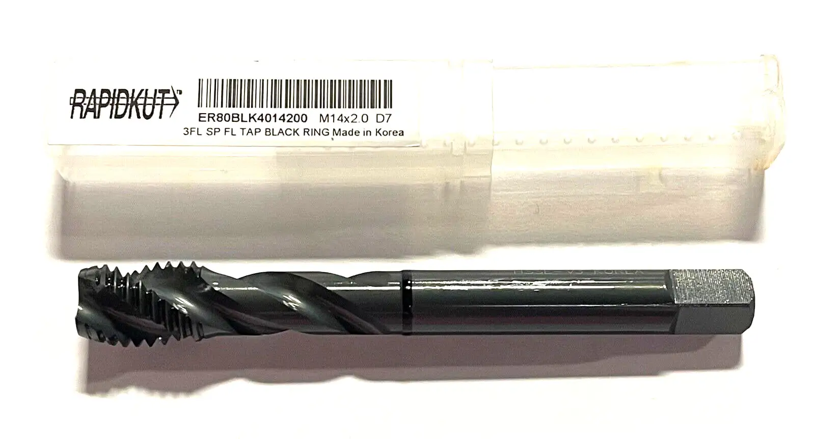 RapidKut M14 x 2mm HSSE-V3 Semi-Bottoming Tap Spiral Flute Black Ring 3FL D7