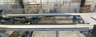 COMBINATION POWER BELT CONVEYORS & CHAIN-DECKS MATERIAL-HANDLING SYSTEM