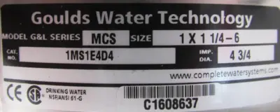 NEW GOULDS 1MS1E4D4 PUMP 1 x 1-1/4 x 6 1HP 115/208-230V