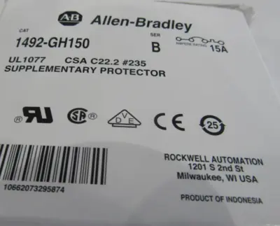 ALLEN BRADLEY 1492-GH150 SUPPLEMENTARY PROTECTOR B 1492GH150 NEW, SURPLUS