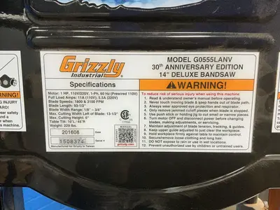 Used 2016 GRIZZLY G0555LANV Woodworking Vertical Band Saws Ohio US | HGR 24 #1345446