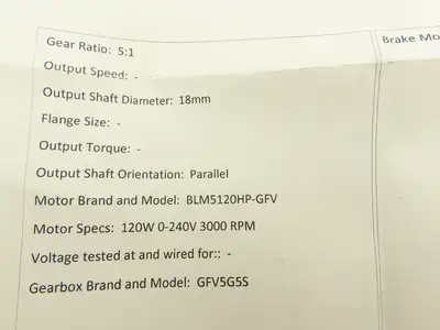 Oriental Motor BLM5120HP-GFV Brushless DC Gear Motor 0-240V 5:1 Gearhead GFV5G5S