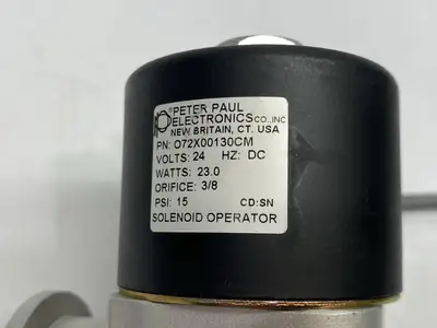 USED VARIAN ANGLED BELLOWS VALVE, PETER PAUL O72X00130CM SOLENOID OPERATOR