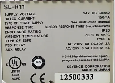Keyence SL-R11 Safety Control Unit 24VDC 150mA Type 4 (BIN3.4.4)