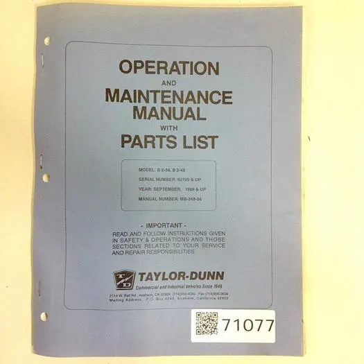 Used TAYLOR DUNN MB-248-04 Manuals Michigan US | Ideal Machinery #567383