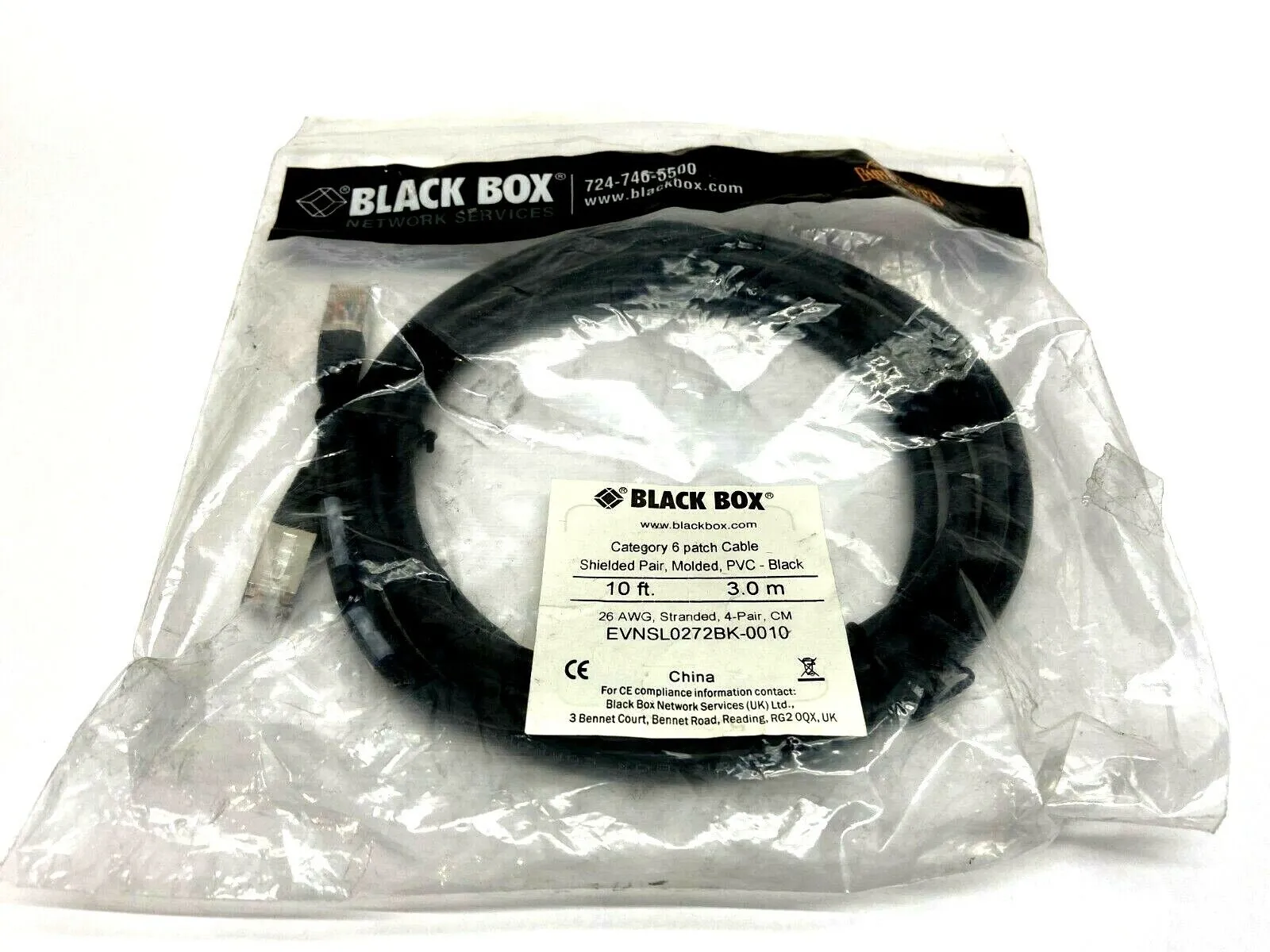 NEW BLACK BOX 10' FT CATEGORY 6 PATCH CABLE