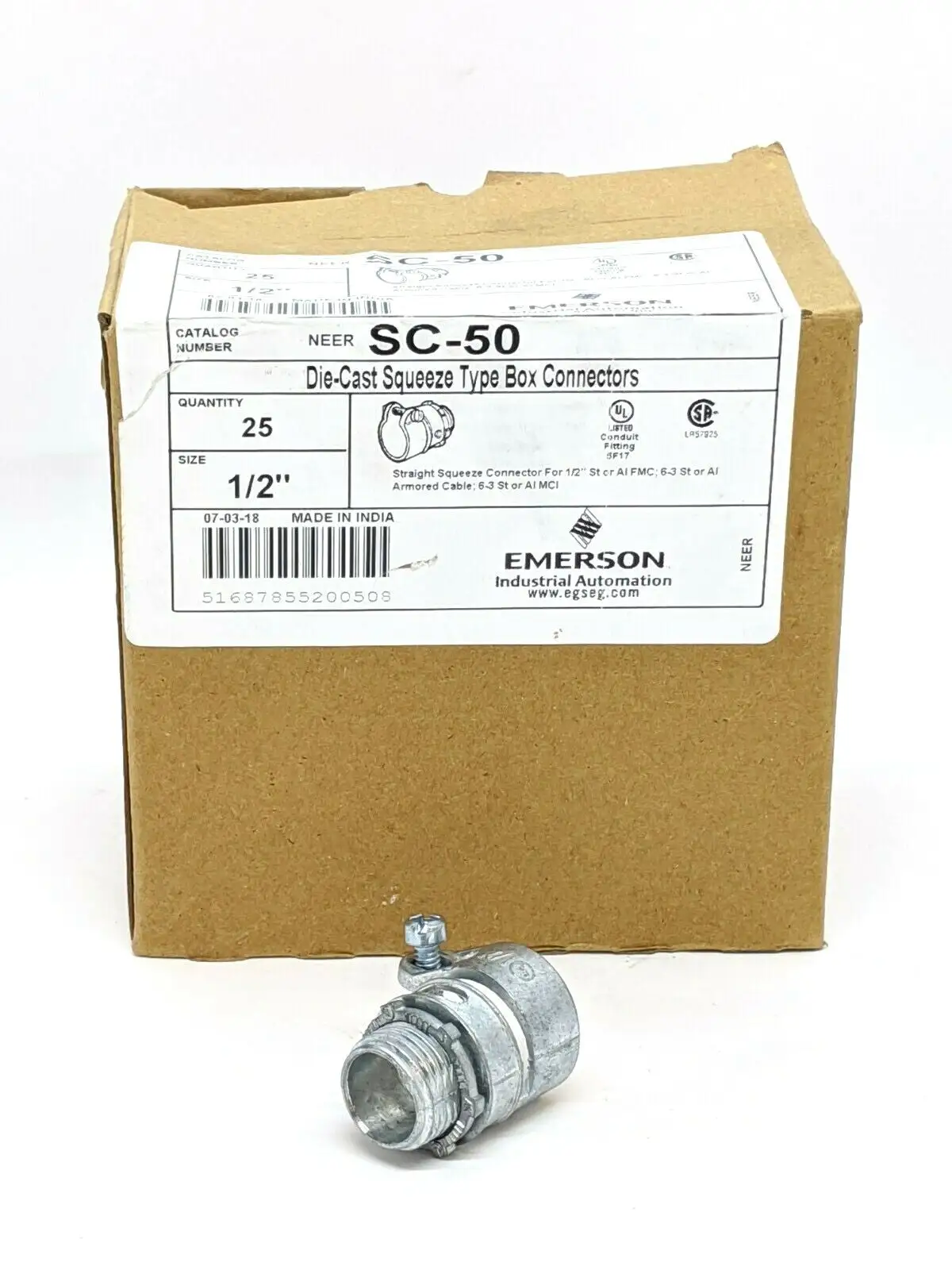SC-50 | Emerson  NEER Straight Squeeze Type Connector 1/2" PKG OF 25 -  New Other