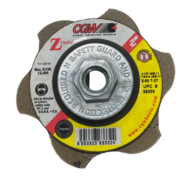 CGW 4-1/2" x 5/8-11 Z-Thru Flap Disc, Type 27, 80 Grit Zirconia