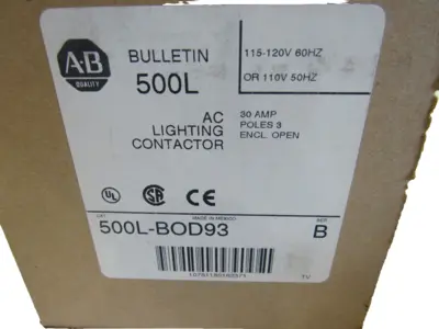 ALLEN BRADLEY 500L-BOD93 LIGHTING CONTACTOR SER.B 500LBOD93 NEW SURPLUS