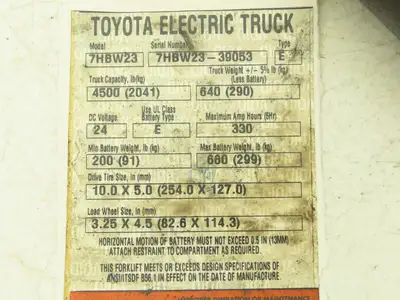 Toyota 7HBW23 Hydraulic Lift Cylinder Off Walkie Pallet Jack 4500 lb