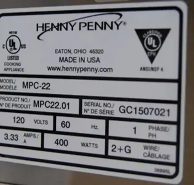 USED HENNY PENNY MPC22