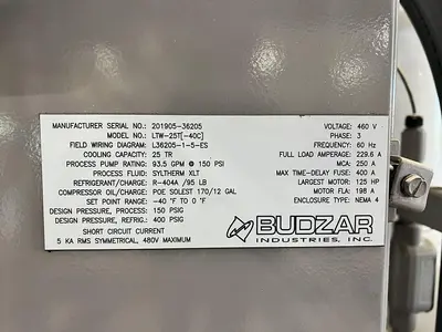 Budzar 25 Ton Water-Cooled Chiller - Model LTW-25T