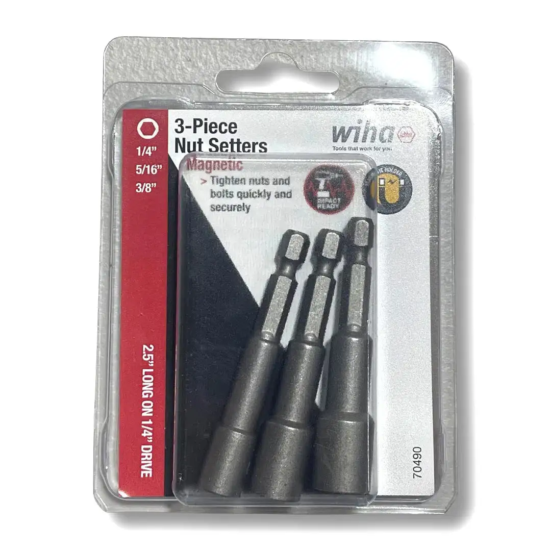 Wiha 3 Piece Magnetic Nut Setter Set 1/4" 5/16" 3/8"  2.5" Long on 1/4" Drive