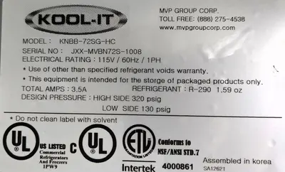 USED KOOL IT KNBB-72SG-HC