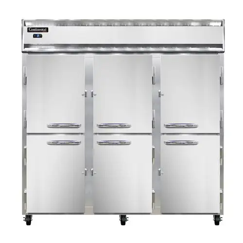 Continental 3FSNSSHD 78" Three Section Reach In Freezer, (6) Left/right Hinge Solid Doors, 115/208-230v