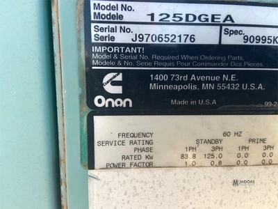 Used 1997 ONAN 125DGEA Diesel Generators Tennessee US | Moore Equipment #1517297