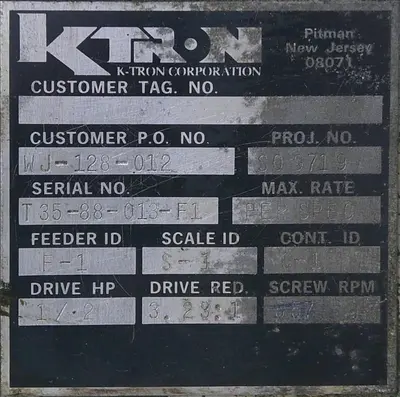 SPC6287  Feeder 1" K-Tron screw feeder Stainless Steel Contact Parts