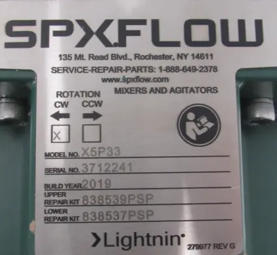 NEW SPX LIGHTNIN X5P-33 MIXER 208-230/460V .3HP X5P33 (NO SHAFT)
