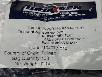 New | in-Stock BRIKKSEN B-7991A24X14-B100 Nuts & Screws | Maverick Industrial Sales #1108738