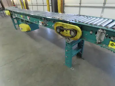 14' x 10" Live Roller Bed S-Curve Conveyor V-Belt Drive Adj Height *NO MOTOR*