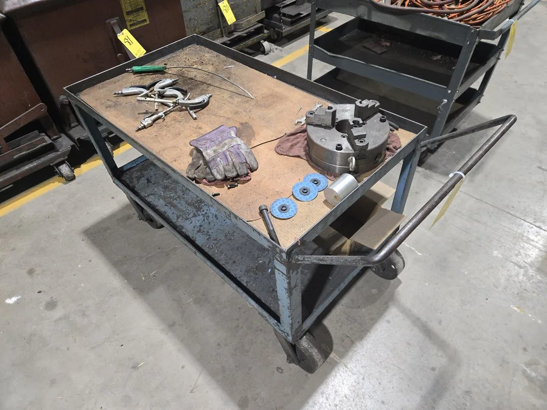 Metal Rolling Cart and Contents; Chuck