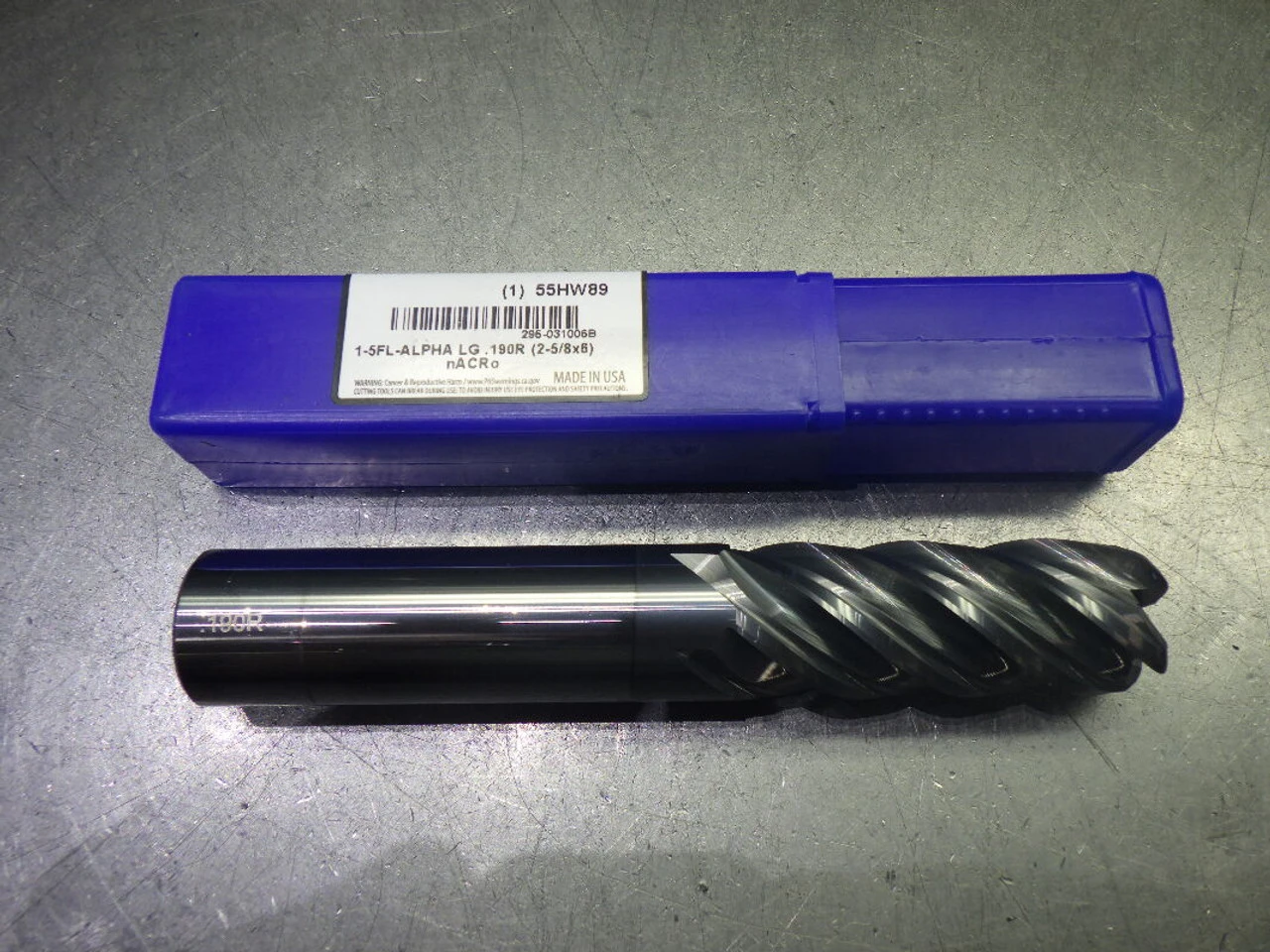 Monster 1" 5 Flute Carbide CR LG Endmill 1" Shank .19" R 295-031006B (LOC3608A)