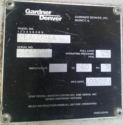 Used 2022 GARDNER DENVER EAU99AA Air Compressors (Misc) Ohio US | C3 SURPLUS LLC #1389783