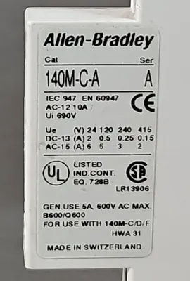 ALLEN BRADLEY 140M-C-A SER A AUXILIARY CONTACT. 4E-19