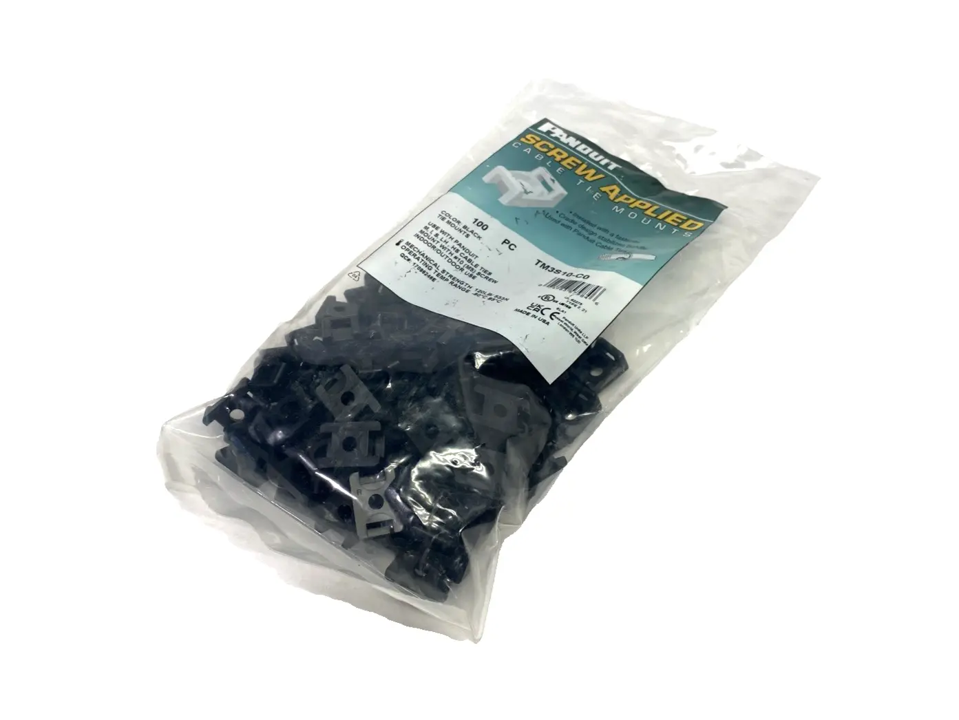 TM3S10-C0 | Panduit  Black Cable Tie Mount, UV PA 6.6, 0.86"x0.61" #10 Screw 100-PK - New
