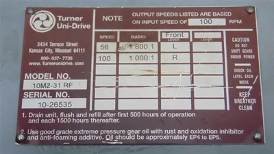Turner 10M2-31 RF Uni-Drive Two Speed Gearbox 1.8:1 and 1:1 Ratio Used