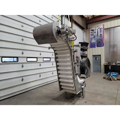 Used 22" W Stainless Z-Frame Incline Plastic Belt Scoop-flight Sanitary Conveyor