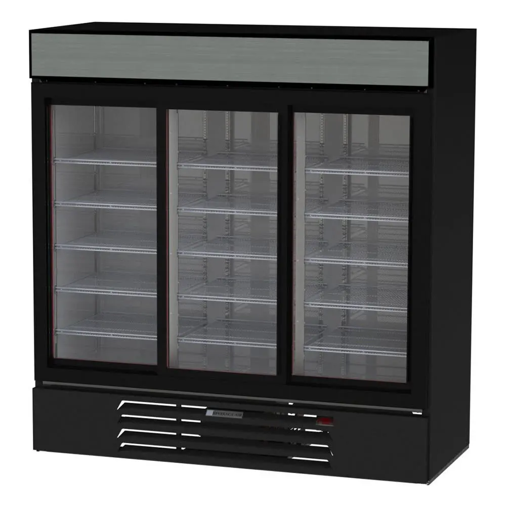 Beverage-Air MMR66HC-1-B 75" Marketmax™ Three Section Glass Door Merchandiser - (3) Sliding Doors, Black, 115v