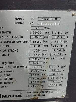 1999 AMADA RG5020-LD Press Brakes | Gadsden Engineering (6)