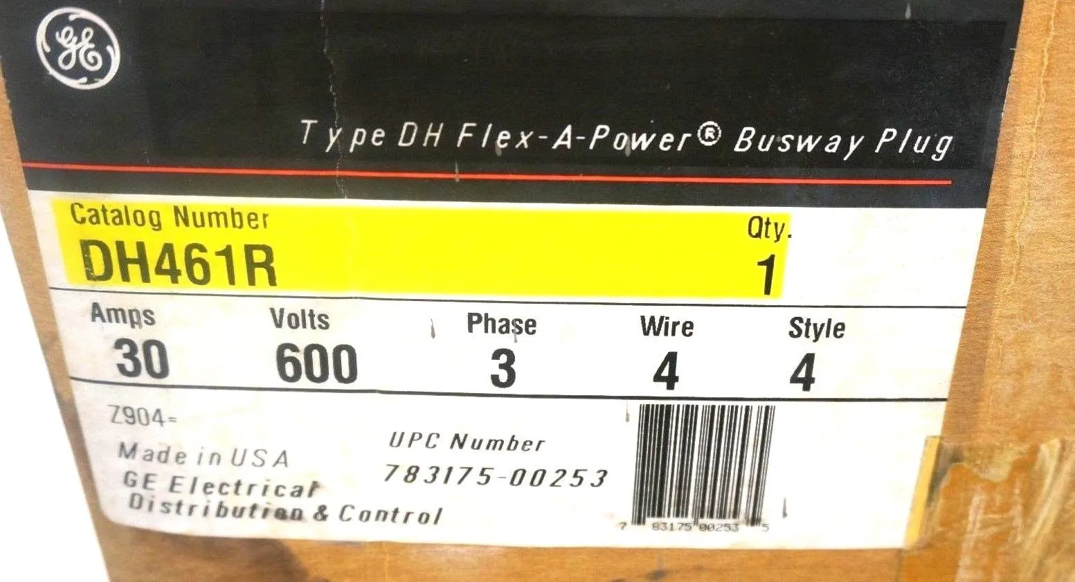 NEW GENERAL ELECTRIC DH461R BUS PLUG 30AMP 600V