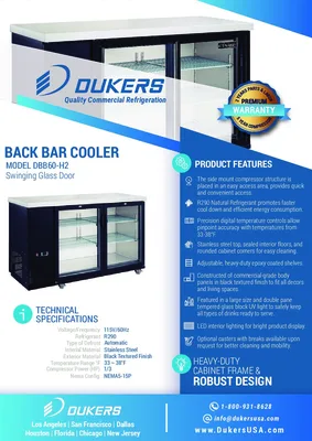 New | in-Stock Dukers New Dukers DBB60-H2 2 Door Bar and Beverage Cooler (Hinge Doors) Bottle Coolers Illinois US | Falcon Restaurant Supply #1376320