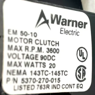 NEW WARNER ELECTRIC 5370-270-015 CLUTCH BRAKE EM 50-10 90V 5370270015