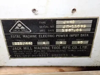 USED 1987 JACK MILL MACHINE TOOL MFG CO J40