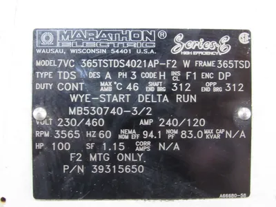 NEW MARATHON 7VC 365TSTDS4021AP-F2 MOTOR 100HP 365TSD 230/460V 3565 RPM