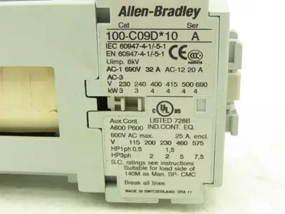 Allen Bradley 100-C09D-10 Motor Starter Contactor 7.5Hp 600V 24VDC Coil Lot of 7