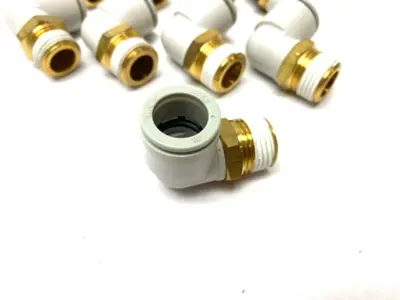 USED SMC PNEUMATIC ELBOW FITTING MALE 1/2" BSPT 16MM TUBE