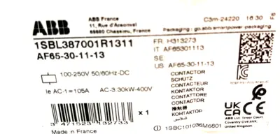 NEW ABB 1SBL387001R1311 CONTACTOR AF65-30-11-13 100-250V 50/60HZ