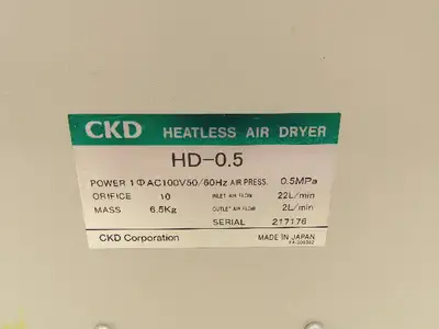 CKD HD-0.5 Heatless Desiccant Compressed Air Dryer Compact Unit 100V 1PH