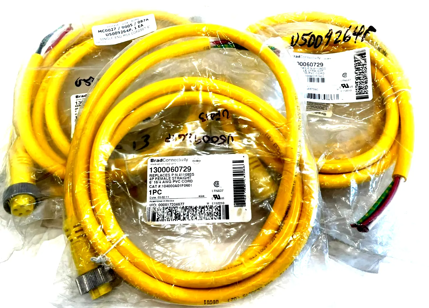 NEW MOLEX WOODHEAD 104000A01F0601 4P FEMALE PVC CORD 6' 1300060729 LOT OF 5