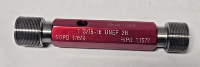 1-3/16 18 UNEF 2B THREAD PLUG GAGE GO NO GO P.D. 1.1514 & 1.1577 ACCU-GAGE