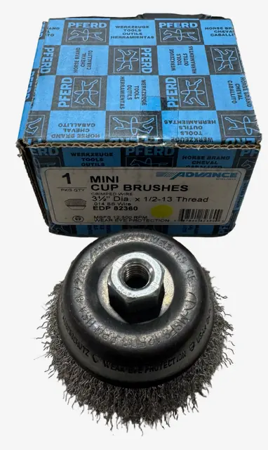 PFERD 3-1/2" Crimped Wire Cup Brush, 1/2-13 Thread, .014 SS Wire USA Made